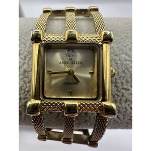Anne Klein Diamond Watch Women Gold Tone Cage Band New Battery `7.25" 20MM U
